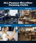 UNIMADE blue microfiber shop towels, 100 sheets, for automotive, workshop, household and restaurant cleaning.