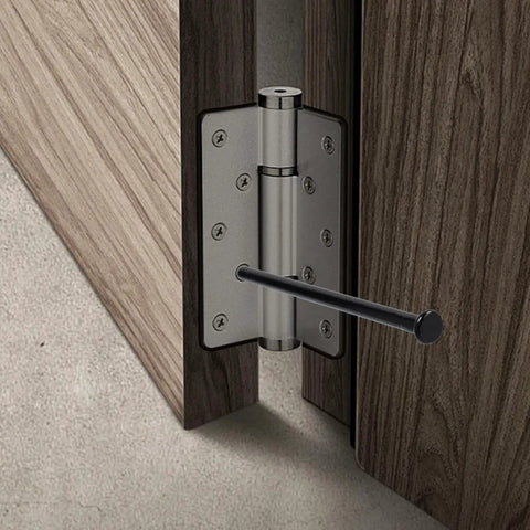 4 Inch Door Hinge Pins Black Set Of 10 For Interior And Exterior Hinges, Heavy Duty Iron Replacement, shown installed on wooden door