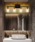4 Light Vanity Light Fixture For Bathrooms Over Mirror Wall Lights With Matte Black And Gold Shades Clear Glass Modern Lampshade
