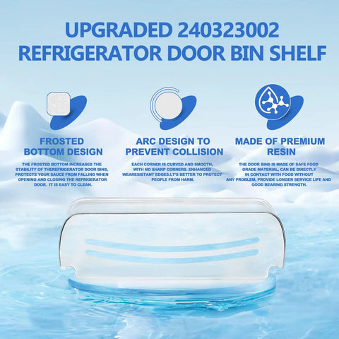 Door Bin Replacement For Refrigerator Two Pack Fits FGHS2631PF4A with frosted bottom, arc edges, premium resin material.