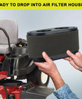 Air Filter Maintenance Kit For Timecutter Riding Mowers Includes 127-9252 And 136-7806 Filters Pre Cleaner 127-9288 And Oil And Fuel Filter Fits Toro Timecutter SS5000 Series For Easy Tune Up And Peak Performance, black foam air filter installed on riding mower