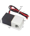 Quarter Inch DC 12V Two Way Normally Closed Solenoid Air Valve with SMC compatibility, side view showing dimensions and wiring.