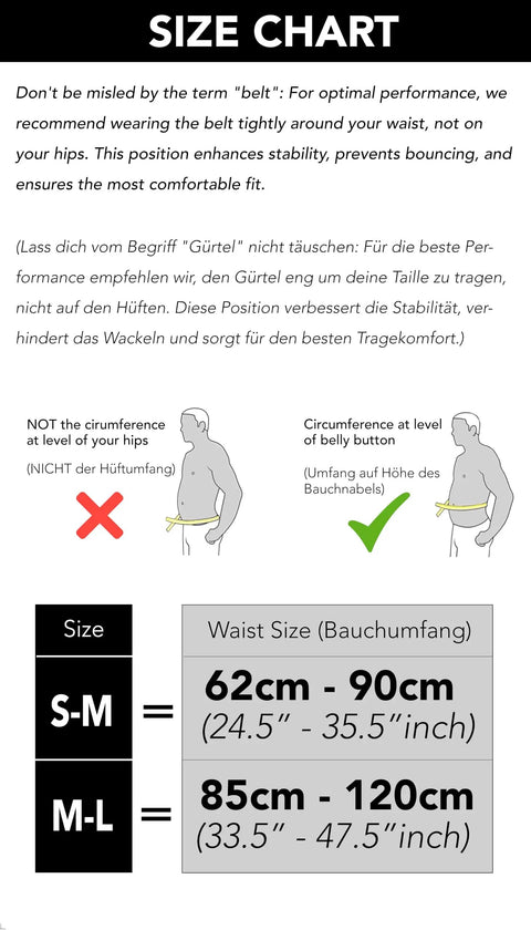 Size chart for Hands Free Running Belt For Men And Women Secure Phone Pouch With Key Clip And Essentials Holder Fits 24.5 To 35.5 Inch Waists