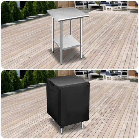 Outdoor Prep Table Cover 24x24x34 Inches, Weatherproof Oxford Fabric on stainless steel table, patio setting