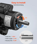 Image of a Heavy Duty 3 HP Single Phase Electric Motor for Air Compressors with labeled shaft dimensions and rotation directions.