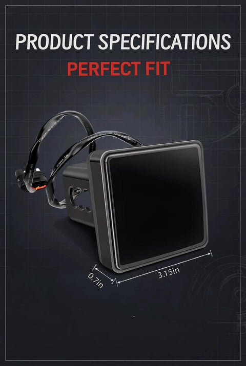 Trailer Hitch Light With 15 LED Beefy Bright Red Braking Light Smoked Lens 2 Inch Receiver shown with dimensions