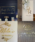 Dope Fully Customizable 3D Laser Cut Acrylic Sign For Wall Display featuring salon and spa logo designs in gold, black, and natural tones.