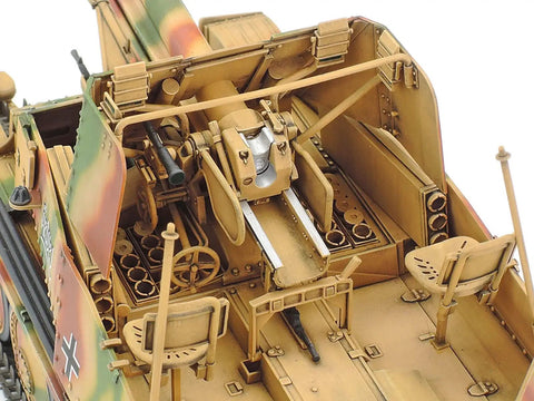 Close-up of Marder III open-top compartment, 1:35 scale plastic assembly, interior details, bolts, for WWII model builders.