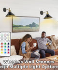 Black Battery Operated Wall Sconce Set Of 2 Industrial Wireless Rechargeable Wall Lights No Wiring With Auto Timer