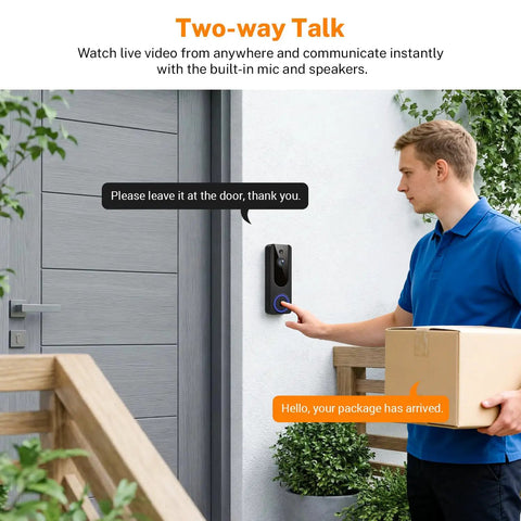 1080P Wireless Dome Surveillance Camera With AI Human Detection, Night Vision, and 2 Way Audio used at front door entry.