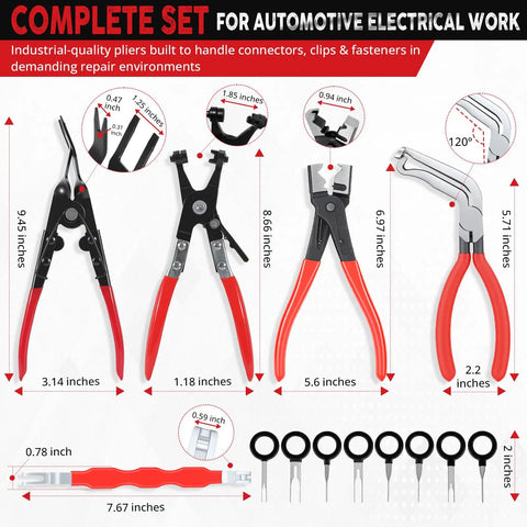 Heavy Duty Electrical Disconnect Pliers Set for Cars, Trucks and SUVs, 7 Piece Auto Connector Removal Toolkit with red handles