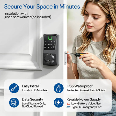 Next Level Keyless Smart Deadbolt Lock Delivering Zero Sweat Seven In One Access Setup For Heavy Duty Entry Doors Featuring App Control Fingerprint Scanner Alexa Voice Passcode And Backup Fob Support For Reliable Home Protection