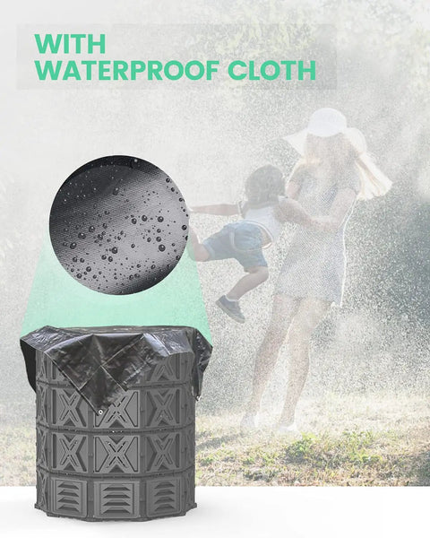 190 Gallon Large Outdoor Compost Bin With Aeration Vents, BPA Free PP Panels, shown with waterproof cloth cover