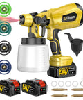 Cordless HVLP paint sprayer with brass nozzles, batteries, and accessories for DIY furniture and fence painting. Kick The Cords To The Curb With This Cordless HVLP Paint Sprayer Featuring A Brushless Motor Dual 4000 Mah Batteries And Five Brass Nozzles For Smooth Diy Home Furniture And Fence Jobs That Are Absolute Game Changers.