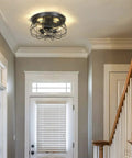 Two Pack Vintage Industrial Metal Cage Ceiling Light Fixture, Semi Flush Mount With E26 Base, UL listed in hallway