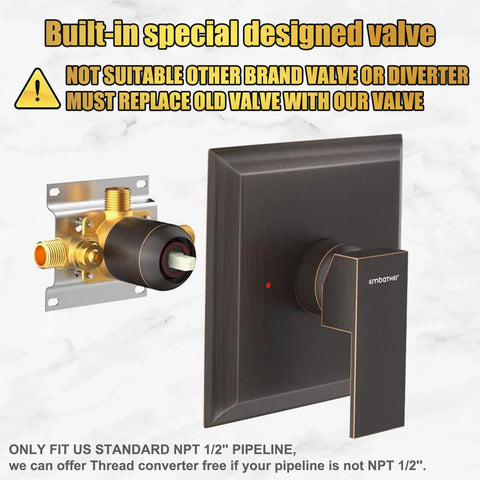 Shower Faucet Set With 8 Inch Rainfall Showerhead And Trim Kit Oil Rubbed Bronze Finish Includes 3 Way Valve For Full Control