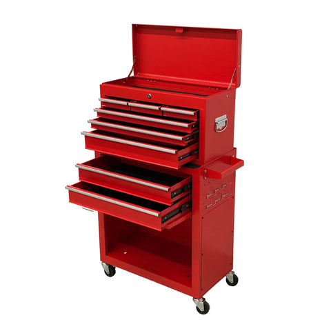 Solid As A Rock Rolling Tool Chest Eight Deep Drawers And Detachable Top Workbox Heavy Duty Mobile Shop Rig For Garage And Worksite Gear Organization Setup with open drawers.