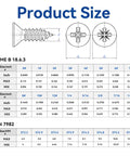 Product size chart for 100 Pack White Head Wood Screws Size 10 X 1-3/4 Inch Stainless Steel Phillips Flat Head 304 A2 Grade