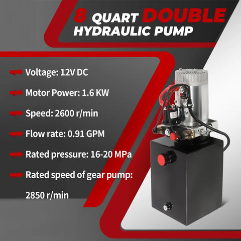 12V DC Hydraulic Power Unit For Dump Trailers 8 Quart Double Acting Pump With 15 Foot Remote Control Sturdy Metal Tank