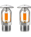 Two Pack Upright Copper Fire Sprinkler Heads Deliver Real Deal Fire Safety With Quick 135F Activation Solid Half Inch Threads And Heavy Duty Craftsmanship That Slays Every Inspection, chrome steel build.