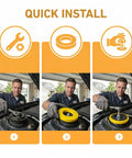 Premium Polyurethane Silencer Pad And Suspension Bushing Damper install process showing steps with a mechanic in a garage.