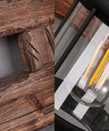 Close-up of Industrial Farmhouse Wall Sconce Lighting Fixture With Wooden Base And Two Lantern Lights For Bars And Restaurants