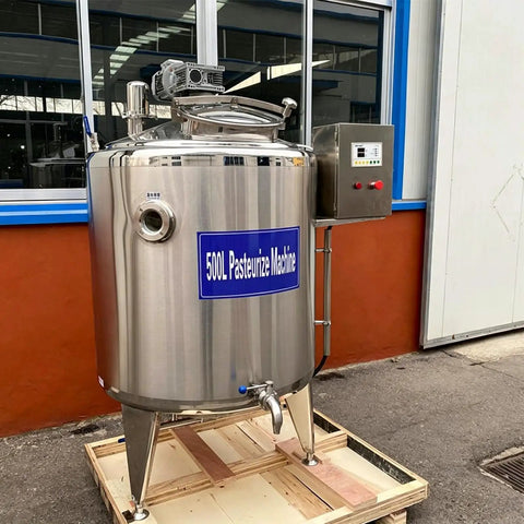 Top Tier Commercial Milk Pasteurizer 300L Or 500L Built Tough Industrial Dairy Processing Station with stainless steel tank.