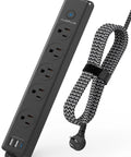 Surge Protector Power Strip With USB C Ports, 5 Outlets And 3 USB Ports, 5 Ft Braided Extension Cord, Flat Plug