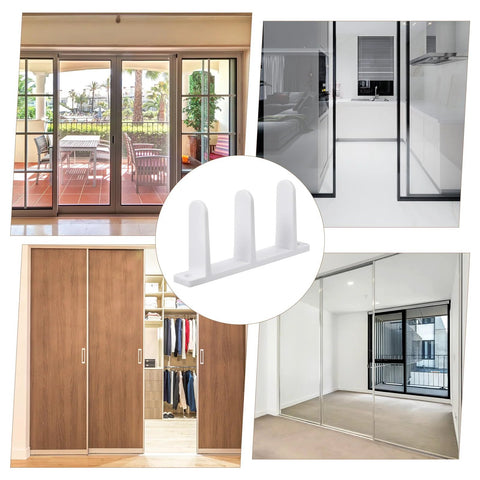 Installed 12 Pack Sliding Closet Door Floor Guides, Universal ABS Bottom Guides for 1-3/8 Inch Thick Doors in white setups