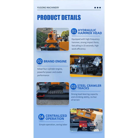 Beast Of A High Efficiency Pile Driver For Guardrail Posts And Road Construction Jobs product details sheet with features list