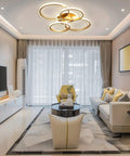 40W Modern Ceiling Light With 2 Ring Design Dimmable Flush Mount Fixture Remote Control Gold Acrylic Chandelier in living room