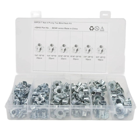 110 Piece Pronged Tee Nuts Set Three Eighths Inch Size Galvanized Steel Rustproof T Nuts For Wood And Wet Environments Kit