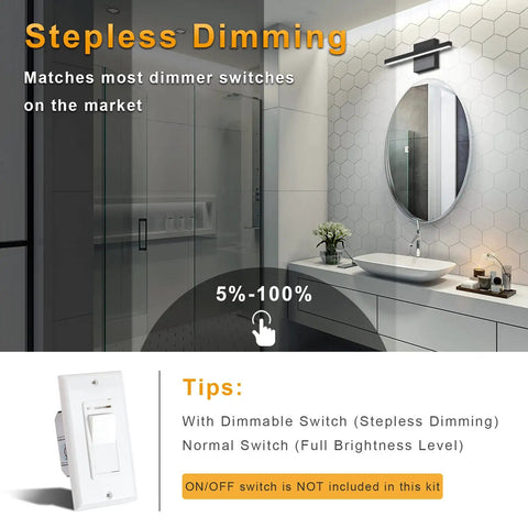 15.7 Inch Black Dimmable LED Vanity Light Over Mirror With 12W Power And Five CCT Color Temperatures 2700K To 5000K Dope Sleek