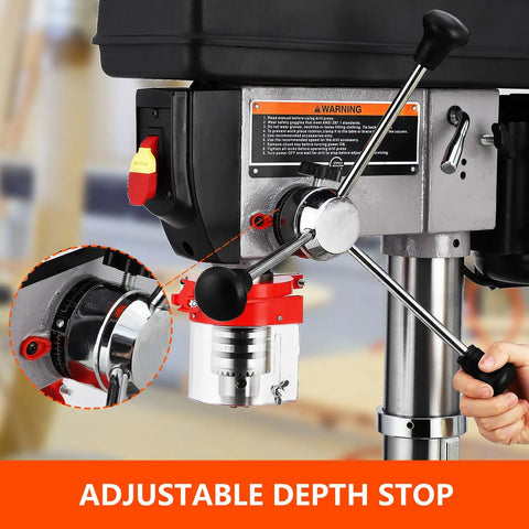 Adjustable depth stop feature on Heavy Duty 13 Inch Floor Standing Drill Press With Powerful 7.5 Amp Motor.