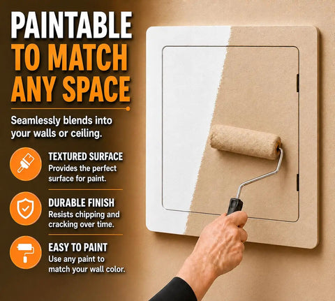 12x12 Inch Access Panel With Door For Drywall And Ceiling, Heavy Duty ABS Plastic Construction, Easy Install Wall Access Box, Wall Hole Cover Plate For Plumbing Electrical Wiring And Plywood, White painted to match wall