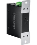 5-Port Industrial Gigabit Ethernet DIN-Rail Switch With 10Gbps Switching Capacity, IP50 Rated, showing side view and terminal block
