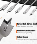 PINOZE 14-piece spade drill bit set with 6in extension, 1/4in–1-1/2in paddle bits, nylon storage pouch.