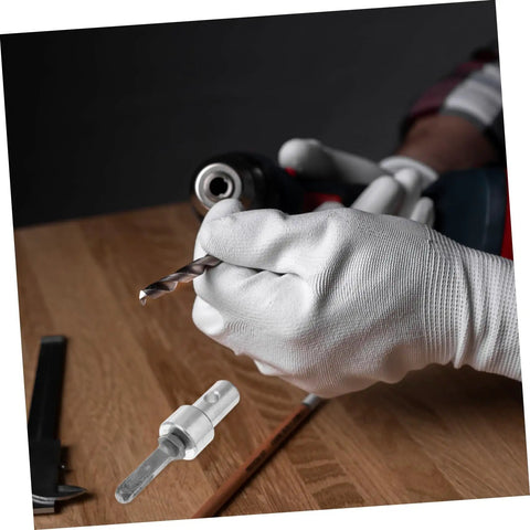 Person holding Garden Auger Drill Bit Adapter For Power Drill And Impact Driver Conversion Tool Extends Reach For Earth Auger Connection