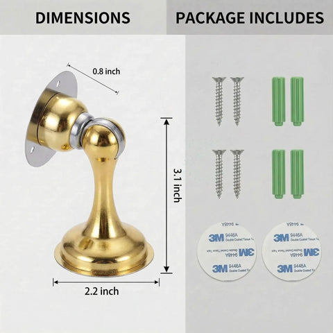 Magnetic Door Stop 2 Pack Heavy Duty Stainless Steel No Drill Wall Or Floor Mount With 3M Tape Or Screws Strong Magnet