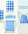 Picnic Table Cover With Bench Covers And Carry Bag, Windproof Outdoor Table Protector With Elastic Edges, Blue, 3-piece set with carry bag.