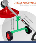 Image of Adjustable String Trimmer Support Wheel Attachment For 26mm And 28mm Poles with ergonomic green frame and red trimmer head.