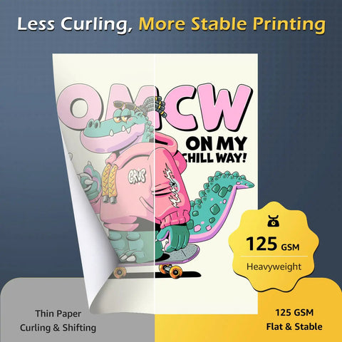 Heavyweight 125Gsm Sublimation Paper 8.5x11 Inch 300 Sheets demonstration of vibrant transfer quality on paper.