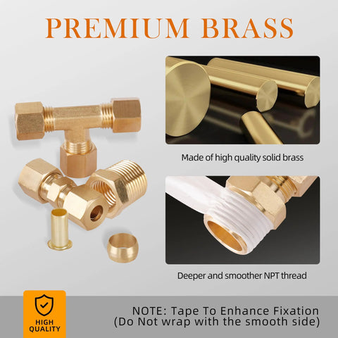 Brass compression fittings kit, 135 pieces, sizes 1/8–1/2 in, includes unions, tees, elbows, straights for industrial use