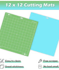 HTVRONT 2-pack 12x12 cutting mats: green grid StandardGrip mat and blue backing mat for Cricut machines
