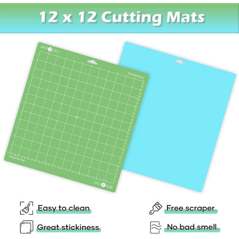 HTVRONT 2-pack 12x12 cutting mats: green grid StandardGrip mat and blue backing mat for Cricut machines