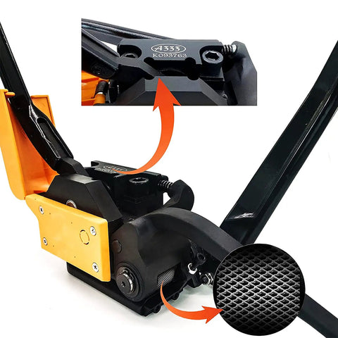 Heavy Duty Steel Strapping Tool A333 Stainless Manual Banding Machine close-up of sealless buckle system