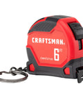 Craftsman 6 ft keychain tape measure, rubber overmold grip, lacquer coated blade, red with key ring for fast readings