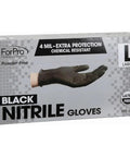 Front view of ForPro Professional Collection black nitrile gloves box, large size, 100-count, powder-free.