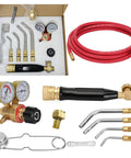 Air Acetylene Torch Kit 11-Piece Set For Soldering And Brazing With Regulator, G-4 Handle, AH-12 Hose, A-3 A-5 Tips Displayed