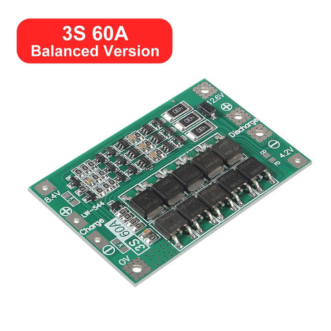 Top Notch 2 Pack 3S 60A BMS Protection Board 12.6V Lithium Battery Balance Charger Module circuit board with MOS transistors.